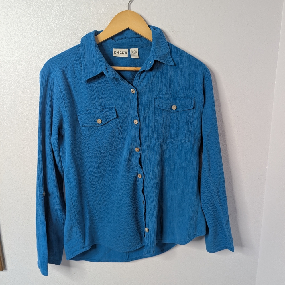 Chico’s 100%‎ Cotton Textured Button Front Shirt • Size 1 (M/L)